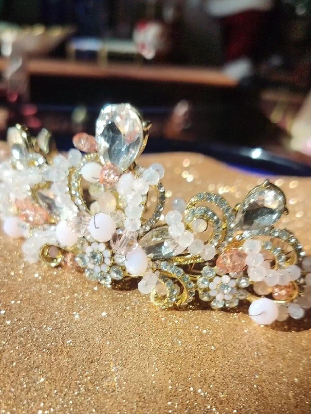 Gold and White Crystal Decorative Tiara - Women Accessories Princessa Crown